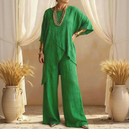 Women's Two-Piece Loose Fit Outfit with Asymmetrical Top