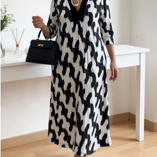 🌸🔥 Casual Chic Maxi Dress – V-Neck, Mid-Length Sleeves, Perfect for Every Day ✨