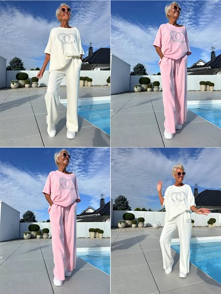 🎀【S-5XL】Casual two-piece set for women, plain top and loose trousers