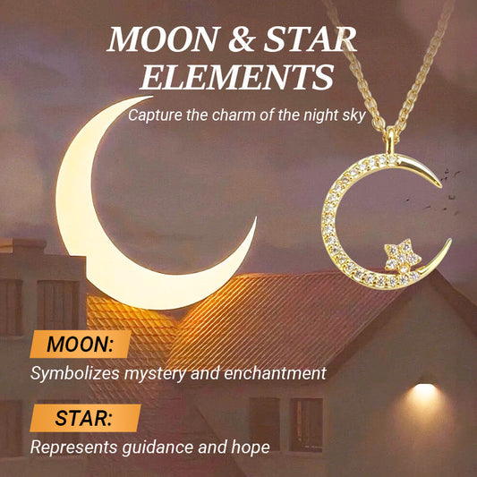 💕Najpredávanejšie na Valentína - 50% zľava🌙🌟Jasná noc: Náhrdelník s mesačnou hviezdou