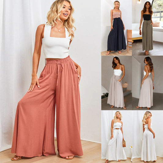 🌞Solid-color wide-leg high-waisted pants