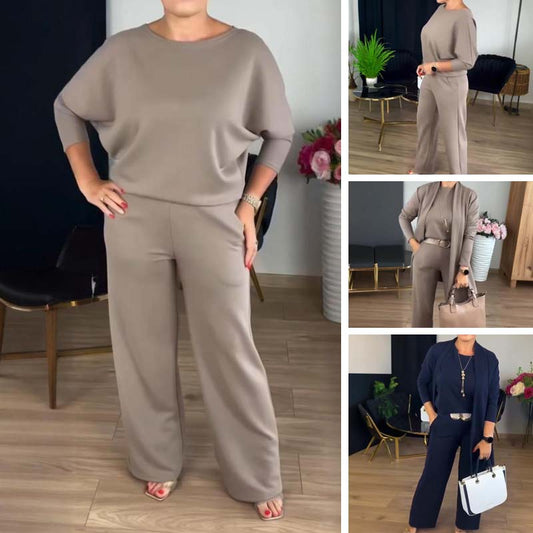 Elegantná 3-dielna súprava kardigánu, topu a nohavíc