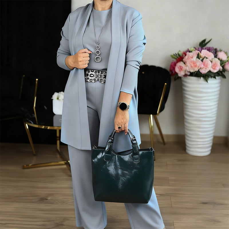 Elegant Longline Cardigan & Top & Pants 3-Piece Set