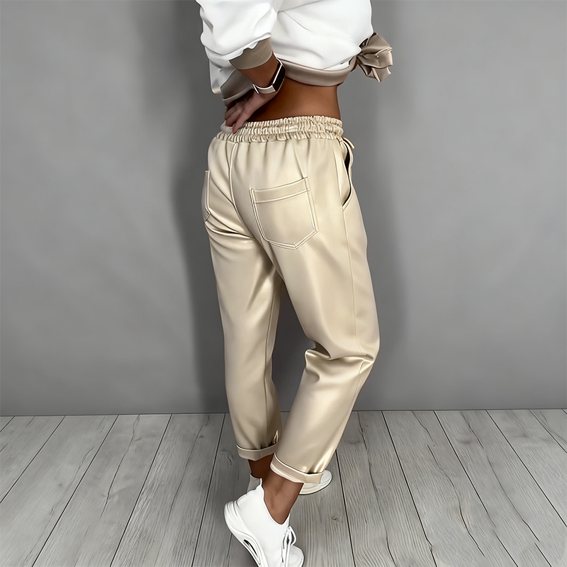 Women’s Casual V-Neck Top & High Waist Pants 2-Piece Set