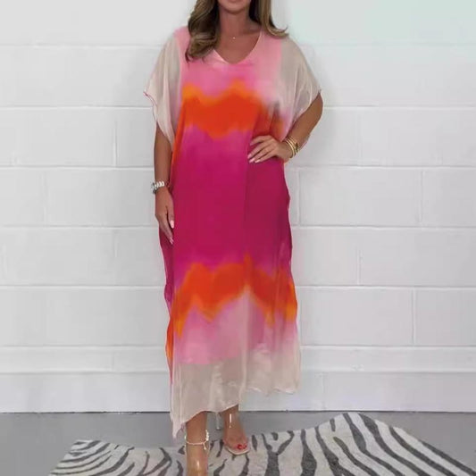 🔥✨Women Comfortable Casual Chiffon Dip Dye Dress