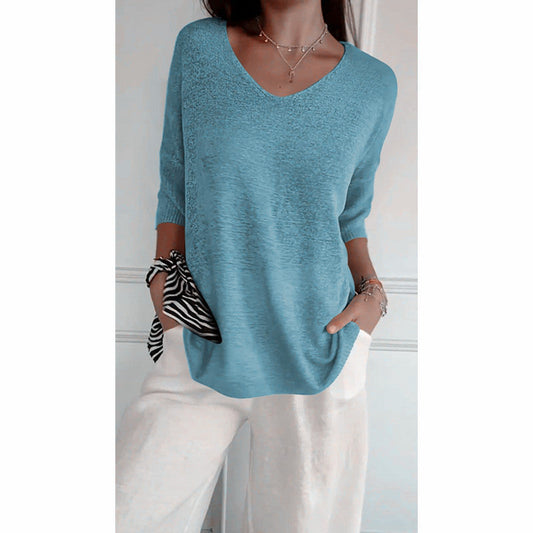 🔥🥰Solid Color Knitted V-neck Top