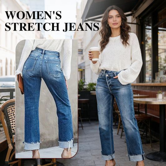 Women's High-Waist Straight-Leg Stretch Jeans