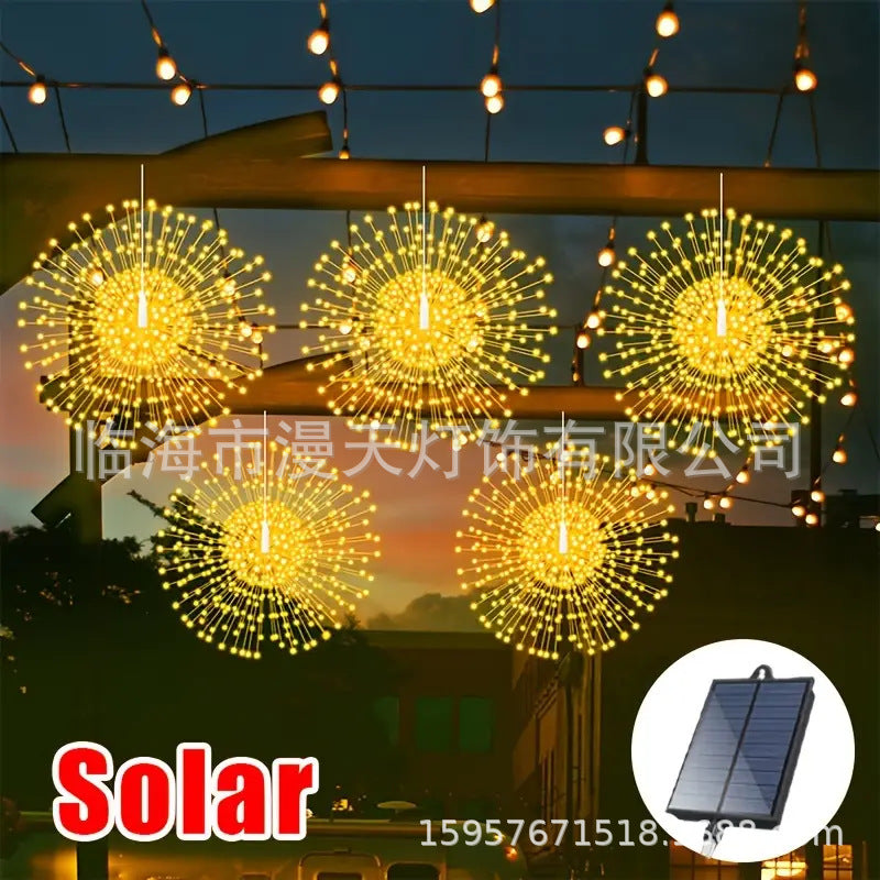☀️🎆 Solar Firework String Lights – Auto On/Off, Waterproof LED for Yard, Patio & Parties 🎉✨