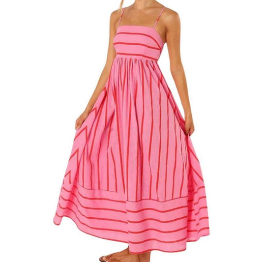🌞🔥Spaghetti Strap Cut Out Flowy Swing Long Dress