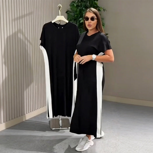 Women's Color Block Maxi Dress with Belt