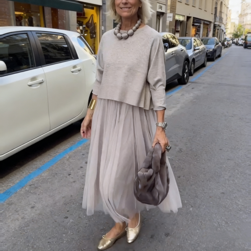 Women's Long-Sleeve Tops & Sleeveless Dress 2-Piece Set