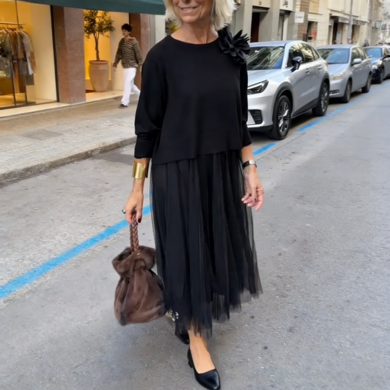 Women's Long-Sleeve Tops & Sleeveless Dress 2-Piece Set
