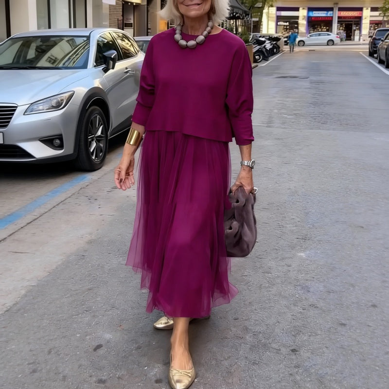 Women's Long-Sleeve Tops & Sleeveless Dress 2-Piece Set