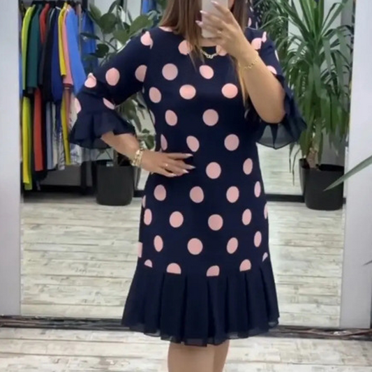 【S-4XL】🌸Women's Polka Dot Pleated Patchwork Dress