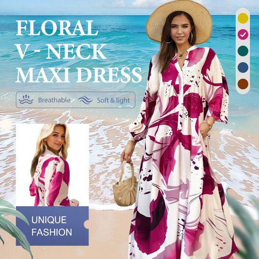 👗Women’s Floral V-Neck Maxi Dress