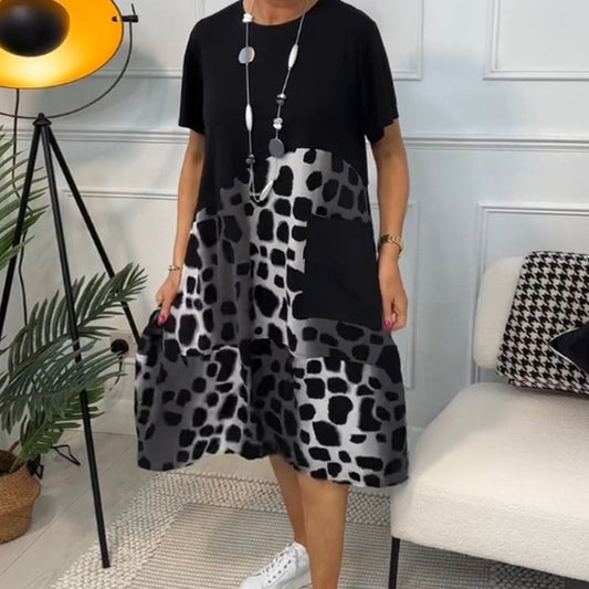 🌈Round Neck Loose Print Short Sleeve Dress