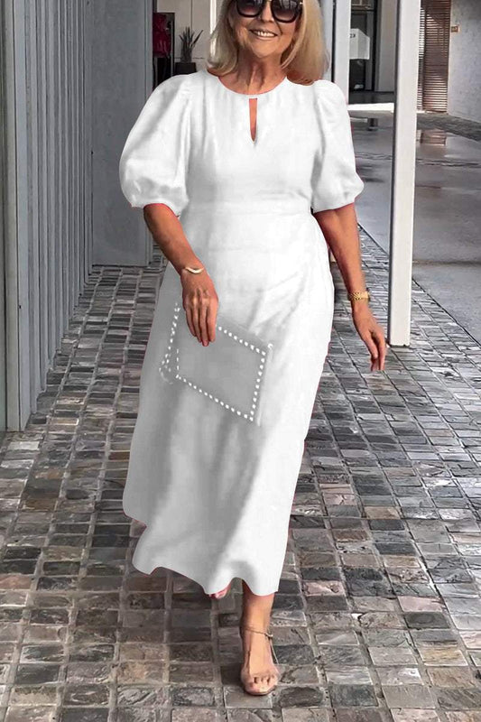 👗Solid Color Cotton And Linen Dress