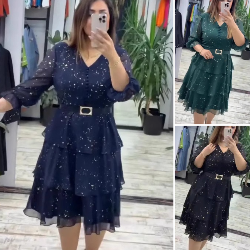 Women's Knee-Length Dress with a V-Neck