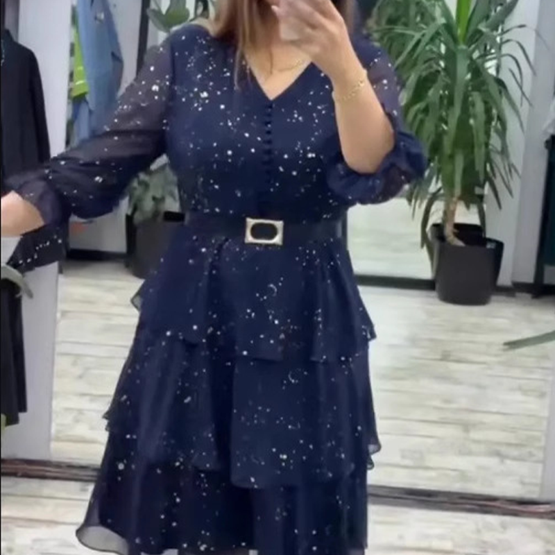 Women's Knee-Length Dress with a V-Neck