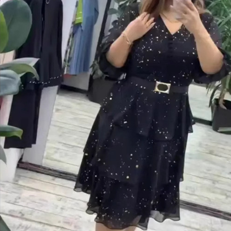 Women's Knee-Length Dress with a V-Neck