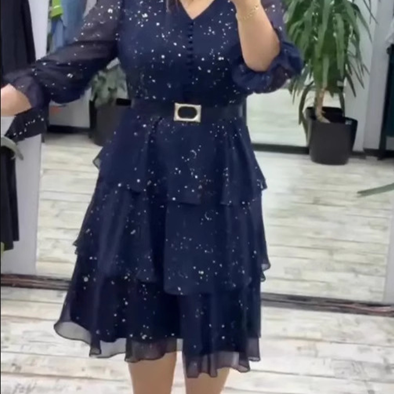 Women's Knee-Length Dress with a V-Neck