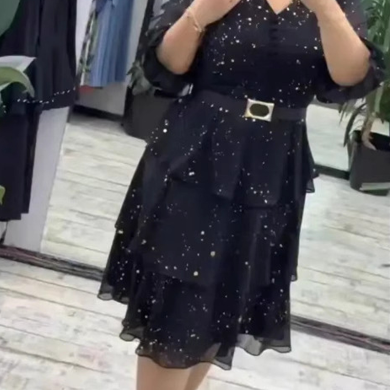 Women's Knee-Length Dress with a V-Neck