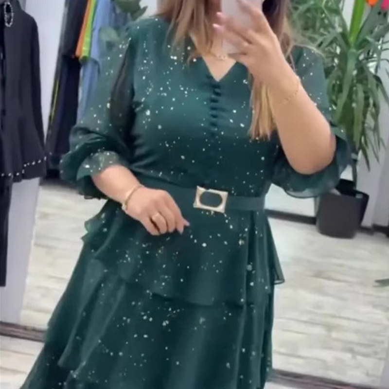 Women's Knee-Length Dress with a V-Neck