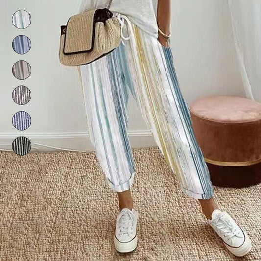 💕Striped linen cotton trousers for women