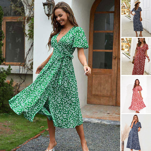 👗Elegant Floral V-Neck Dress