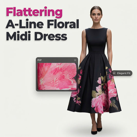 🌸Elegant Sleeveless A-Line Midi Dress with Floral Print