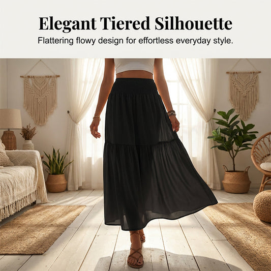 👗Women's High-Waist Smocked A-Line Maxi Skirt