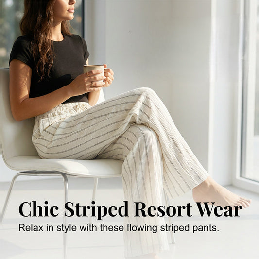 🌸Women's Striped Drawstring Wide-Leg Pants