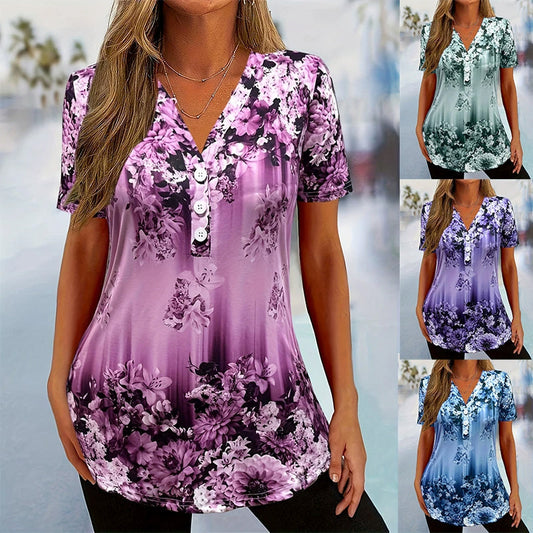 ✨Women's Elegant Floral Printed Short Sleeve Top
