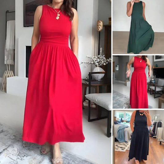 Women's Elegant Crew Neck Maxi Dress