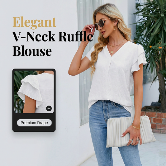【S-2XL】🌸Women's Ruffle Sleeve V-Neck Chiffon Blouse