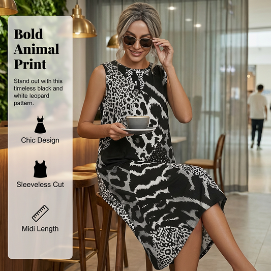 【S-5XL】🎀Women's Leopard Print Sleeveless Midi Dress
