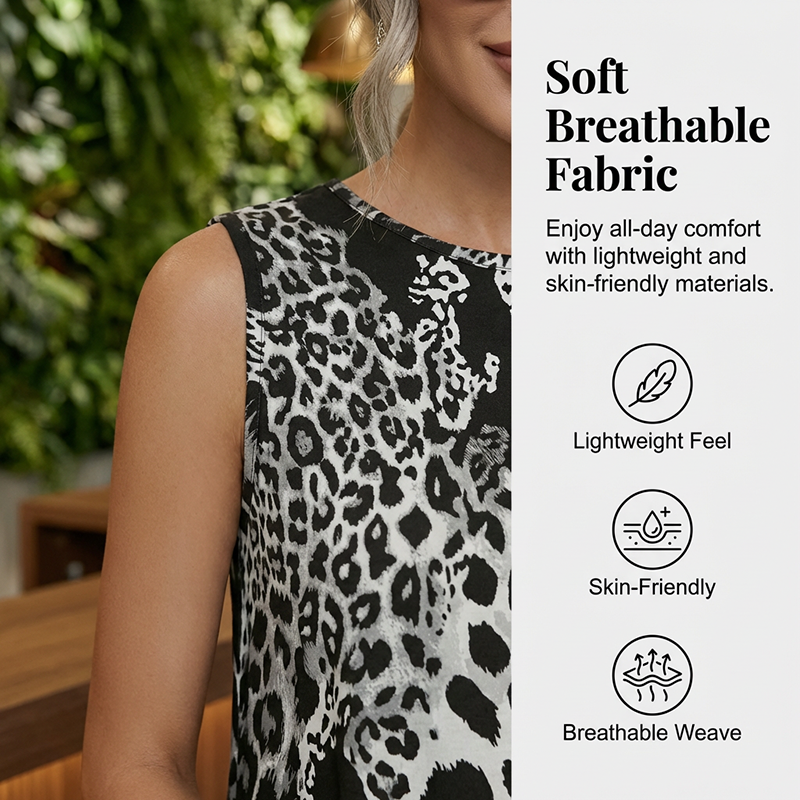 【S-5XL】🎀Women's Leopard Print Sleeveless Midi Dress