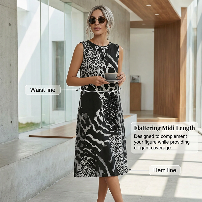 【S-5XL】🎀Women's Leopard Print Sleeveless Midi Dress