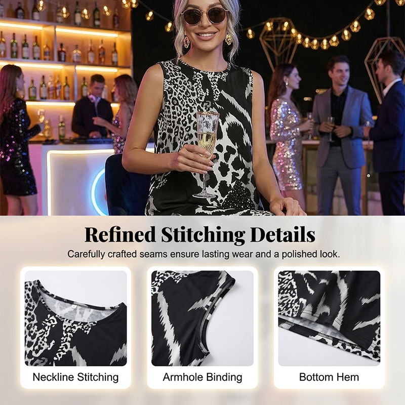 【S-5XL】🎀Women's Leopard Print Sleeveless Midi Dress