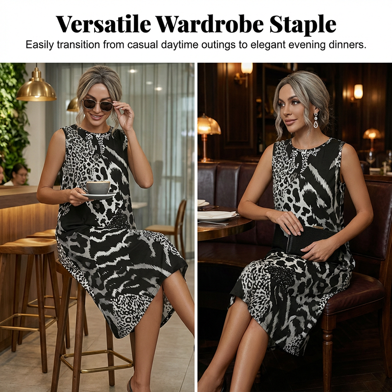 【S-5XL】🎀Women's Leopard Print Sleeveless Midi Dress