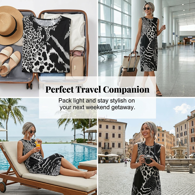 【S-5XL】🎀Women's Leopard Print Sleeveless Midi Dress
