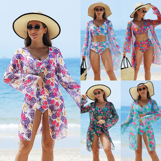 【S-2XL】🏊‍♀️Women's Fashion Multicolor Printed Bikini Swimsuit 3 Piece Set