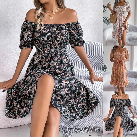 Women's Floral Print Dress with Pleated Hem