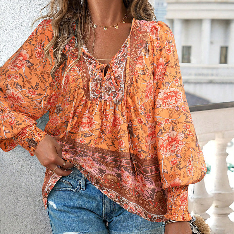 🌸Γυναικείο Μοντέρνο Πουκάμισο με Στάμπα και V-Neck