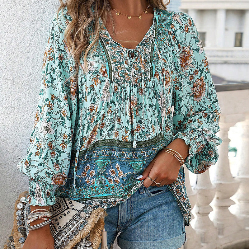 🌸Γυναικείο Μοντέρνο Πουκάμισο με Στάμπα και V-Neck