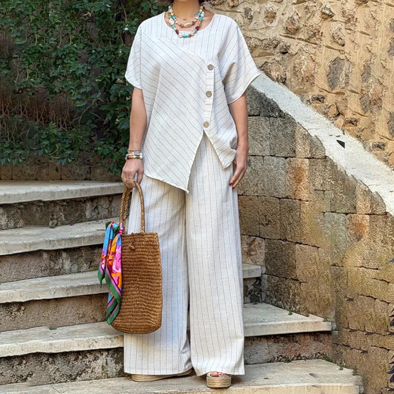 Women's Button-Up Top and Wide-Leg Pants Set