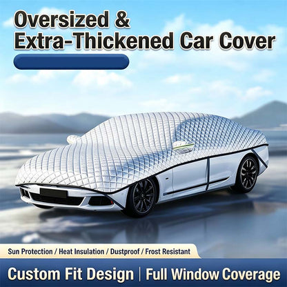🚗 All-Weather Half Car Cover — Thick Sun & Snow Protection with Wing Mirror Pockets